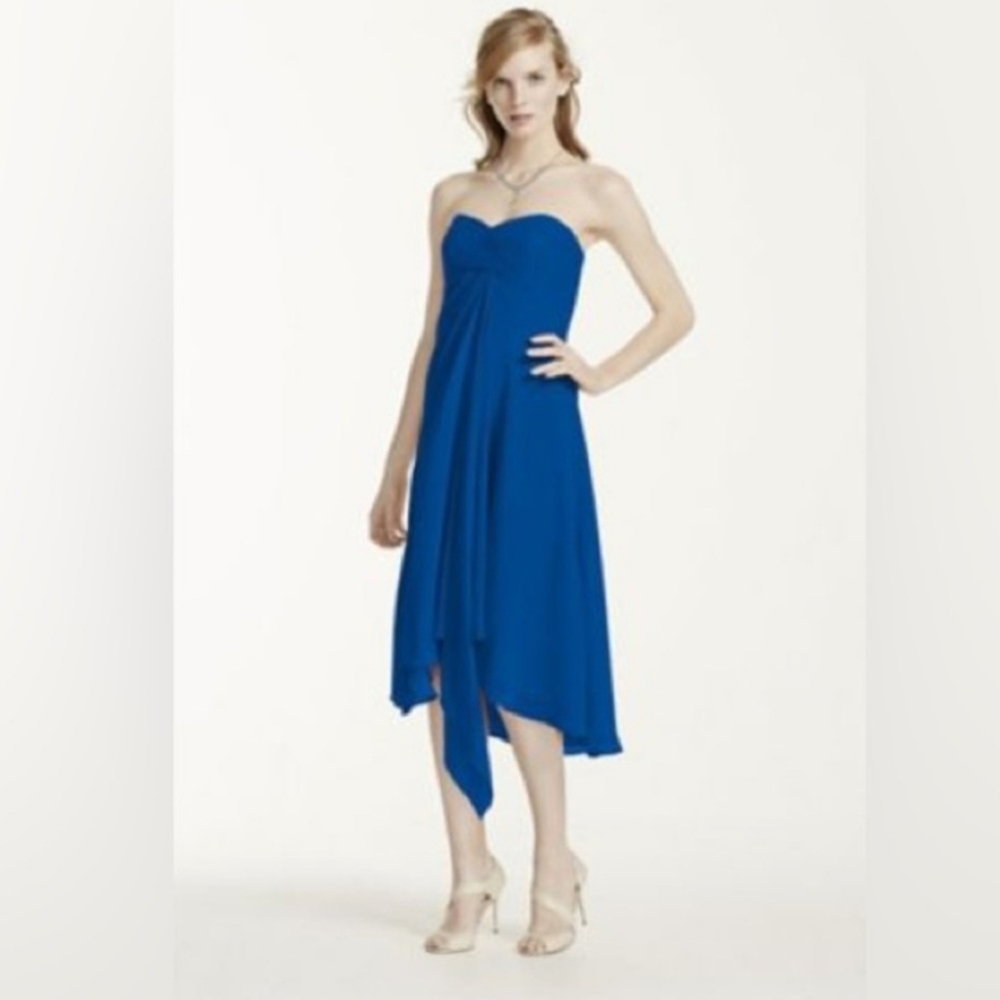 DAVID'S BRIDAL WOMEN'S BLUE CHIFFON STRAPLESS DRESS SIZE 4